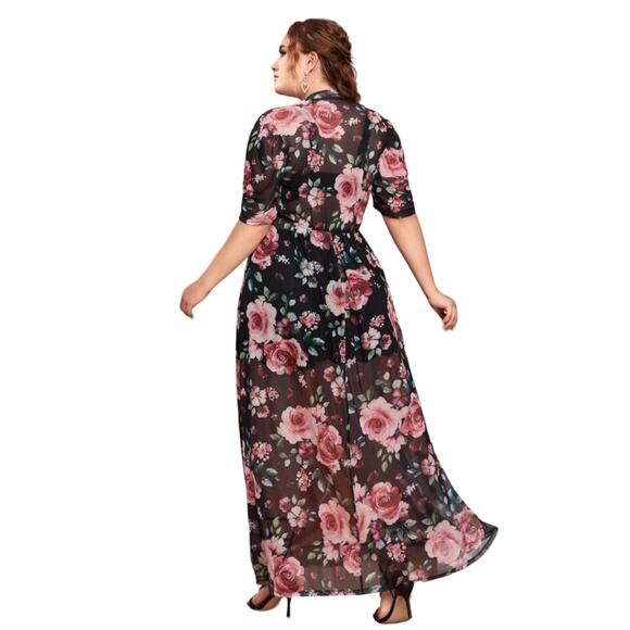 Shein Clasi Sheer Floral Mesh Hi-Lo Longline Top Size 3X - Picture 2 of 9